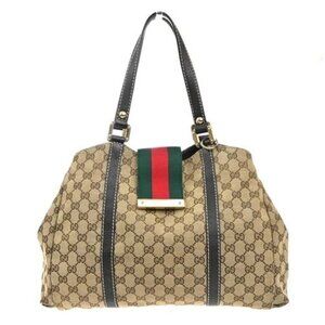 GUCCI GG Sherry Line Shoulder Hand Bag Canvas Leather Beige GHW Italy 64MA161